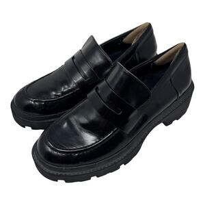 Zara Chunky Platform Loafers Black Lug Sole Slip-On Size EU 38/US 8